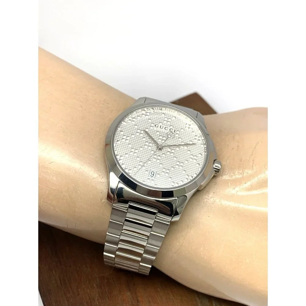 Gucci Men's Watch YA126459 G-Timeless Swiss Quartz Silver Dial Steel 38mm